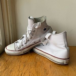 White leather high top Converse